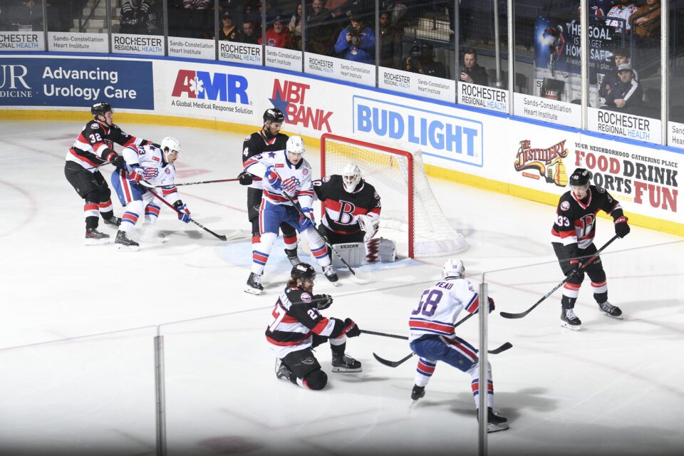 Rochester attack on Belleville Goalie